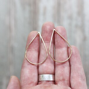 Gold teardrop earrings, 14k gold filled earrings, large hoop modern minimalist stud posts gift for wife girlfriend image 4