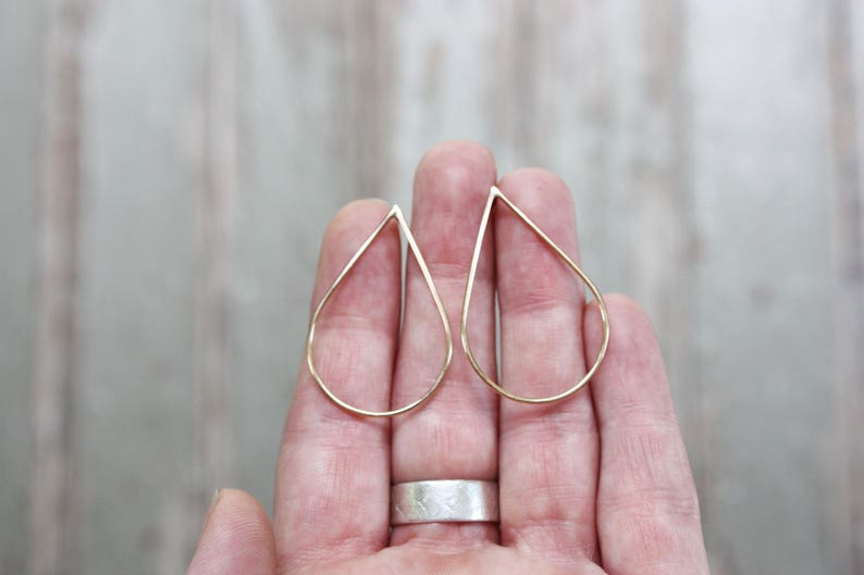 Gold teardrop earrings, 14k gold filled earrings, large hoop modern minimalist stud posts gift for wife girlfriend image 4