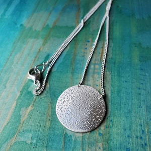 Stardust Necklace, sterling silver round disc pendant, moon necklace, lunar boho jewelry image 5