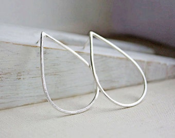 sterling silver teardrop earrings, large hoop modern minimalist stud posts gift for wife girlfriend