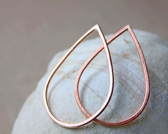 copper teardrop earrings, big teardrop hoops, sterling silver post earrings