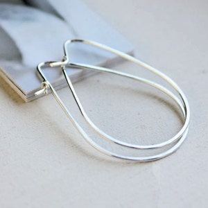 Silver Teardrop Hoops, sterling silver earrings, lightweight thin minimalist jewelry image 2
