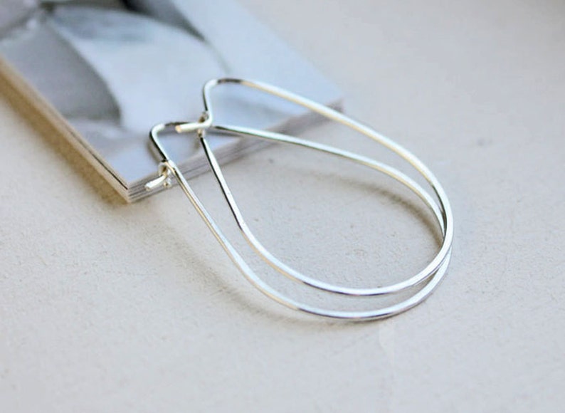 Silver Teardrop Hoops, sterling silver earrings, lightweight thin minimalist jewelry image 2