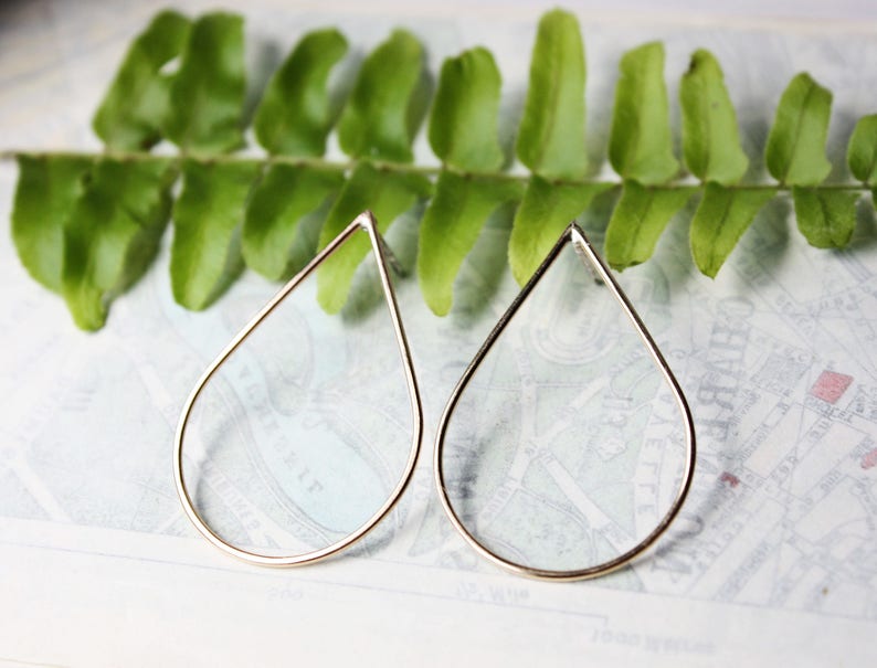 Gold teardrop earrings, 14k gold filled earrings, large hoop modern minimalist stud posts gift for wife girlfriend image 2