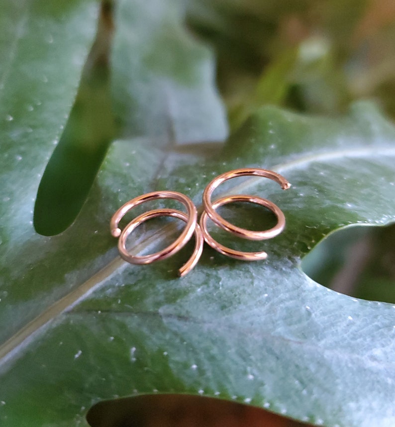 Rose Gold Twist Earrings, 14k pink gold filled small spiral double hoop helix piercing, fake double hoop jewelry image 5