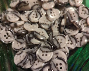 Gray & Black swirl work shirt Buttons vintage 4 hole buttons 5/8" 16mm plastic resin 24L (144 pieces)