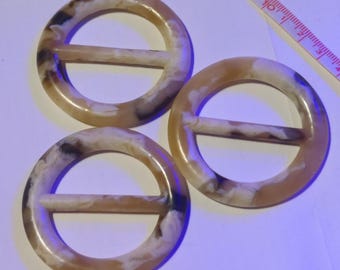 3 große Vintage 2 5/16 "Acryl Kunststoff Schnallen Folien 1 1/2" Löcher Schal Folie diy Gürtelschnallen alte antike Handwerk Nähzubehör