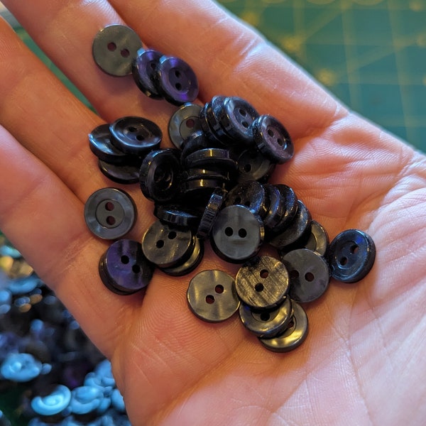 Small vintage smoke gray buttons 7/16" about 11mm charcoal pearlized plastic buttons shirt buttons sewing buttons shiny 2 hole buttons