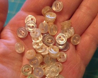 Tiny vintage fish eye creamy pearlized buttons 3/8" about 9mm pearlized plastic 2 hole buttons shirt buttons sewing shiny doll baby clothing