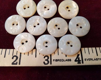 10 Antique 3/4" MOP Buttons Beautiful vintage carved mother of pearl 2 hole buttons for sewing or crafting 3/4 inch old white pearl buttons