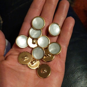 Pearlized & gold tone shank back vintage buttons sewing crafting coats sweaters decor 3/4&quot; 19mm 30L plastic metal set of 12 western style