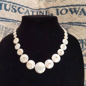 Elegant 19 inch Vintage mother of pearl buttons crocheted necklace wedding jewelry
