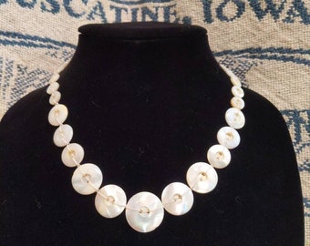 Elegant 19 inch Vintage mother of pearl buttons crocheted necklace wedding jewelry