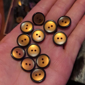 Black and amber old buttons 9/16&quot; 15mm small plastic buttons dress shirt buttons sewing buttons 2 hole vintage buttons