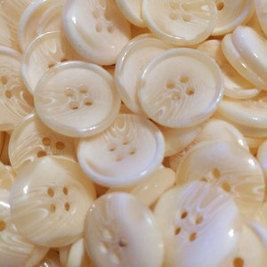 18 Large buttons 13/16&quot; vintage cream 4 hole buttons for sewing or crafting coats sweaters decor 20mm plastic shiny thick
