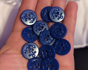 12 big 3/4" buttons navy blue anchor buttons sewing crafting shirt buttons decor 3/4 inch 30L plastic nautical patriotic buttons