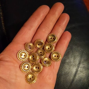 Gold metal buttons decorative vintage 2 hole buttons for sewing crafting coats sweaters decor 9/16&quot; 15mm metal buttons set of 12