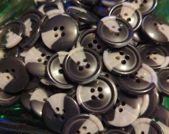 Black and gray swirl work shirt Buttons vintage 4 hole buttons 3/4" 19mm plastic resin 30L (144 pieces)