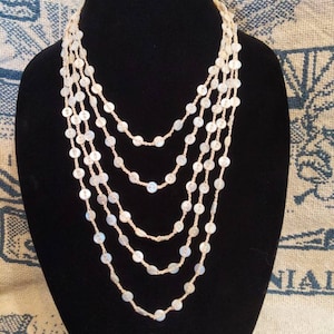 Handmade MOP Buttons Necklace Vintage mother of pearl tiny buttons graduating strands crocheted necklace