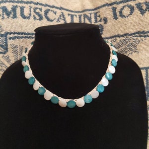 Vintage mother of pearl green and white shank button crocheted choker necklace beautiful antique mop buttons 17 inches adjustable st pattys