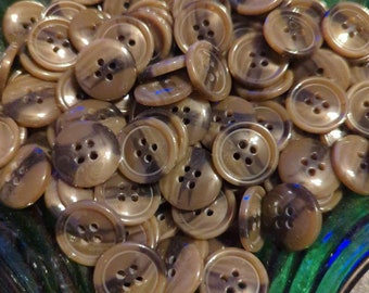 Light and dark brown swirl work shirt Buttons vintage 4 hole buttons 3/4" 19mm plastic resin 30L (144 pieces)