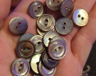 9/16" MOP Buttons Beautiful vintage smoke buttons mother of pearl 2 hole buttons 15mm sewing knitting  sweater shirt buttons set of 6