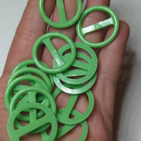 12 vintage 1 1/16" green plastic 28mm buckles slides 3/4" holes scarf slide diy belt buckles old antique craft sewing accessories