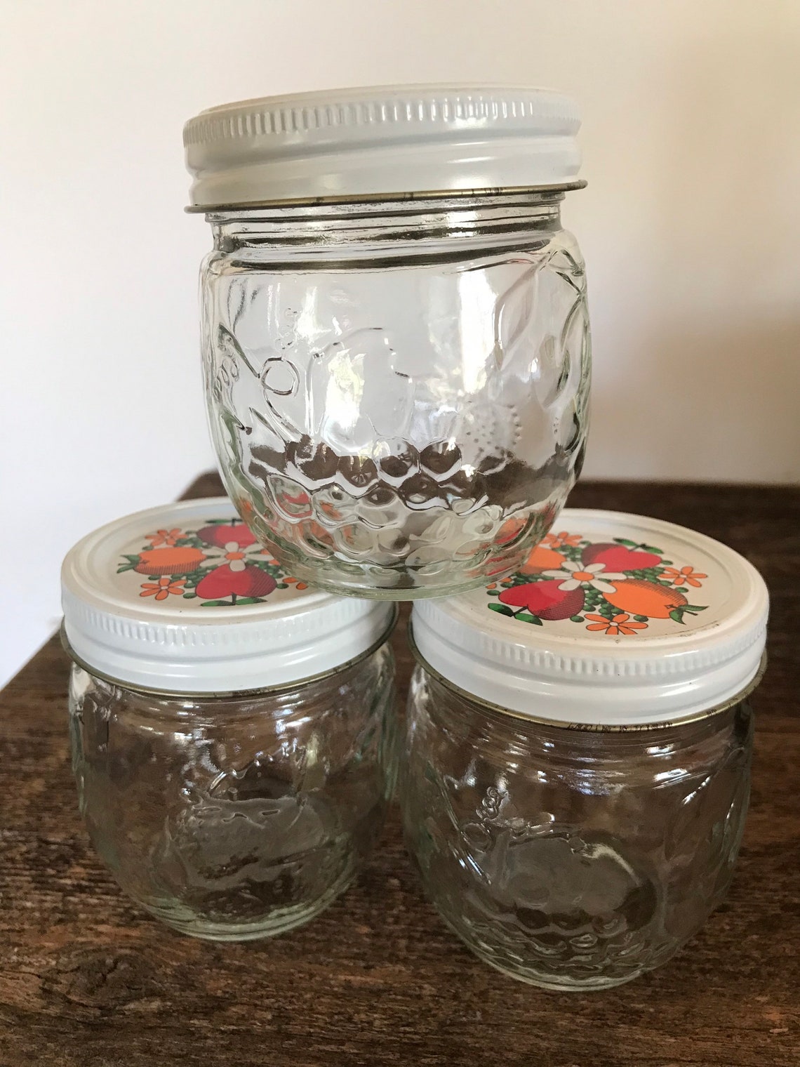 Set Of 3 Vintage Quilted Kerr Canning Jelly Jars Orange Etsy