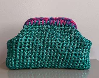 Metallic Teal Crochet Clutch | Kiss Lock Frame Evening Bag, Custom Orders Availabile