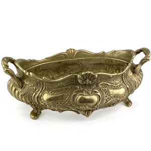 French Brass Jardinière, Vintage Victorian Planter Stand, Ornate Cast Brass Pot Holder, 1930's France, Antique Design, Home Decoration