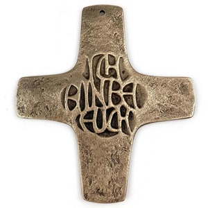 Cast Bronze Wall Cross, Embossed German Cross Of Jesus Christ, Vintage Religious Decor, Christian Altar Gift, Mid Century Germany