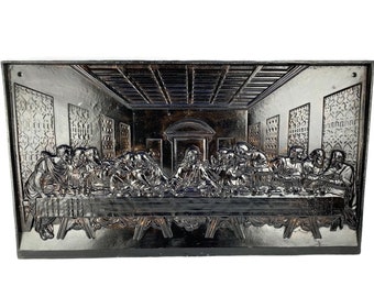 Friso mural de la Última Cena según Leonardo da Vinci, placa de chimenea de hierro fundido, inserto en relieve, plato decorativo de hierro, decoración religiosa