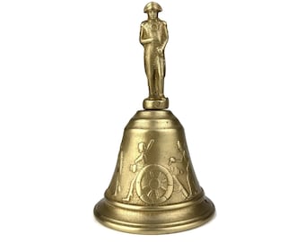 Campana de latón francesa con Napoleón, campana de mano de latón vintage, campana de mesa antigua, monumento a la batalla de Waterloo, campana de 6 pulgadas, decoración de escritorio de oficina