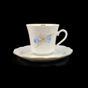 Bavarian Porcelain Coffee Cup With Plate, Wunsiedel Porcelain Germany Tea Cup And Plate, Vintage German Coffee Serving Set With Gold Trim