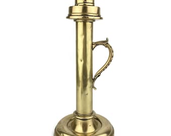Palmer & Co. London Mid-Sized Palm Lamp, 19th Century Brass Candle Holder, 1800s Antique Spring Operated Holder For Metallic Wick Candles