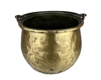 Antique Brass Cauldron, Vintage 35 Liter Hanging Cooking Pot, Fireplace Decor, Large English Cauldron With Iron Handle, Fire Pit Accessories