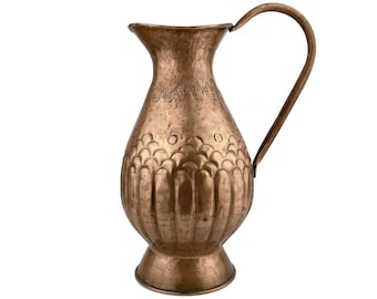 Antique Copper Pitcher, Hand Hammered Ornate, Large Engaraved Water Jug, 2.8 Liter Water Container, Vintage Pure Copper Vessel, Home Decor