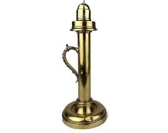 Palmer & Co. London Mid-Sized Palm Lamp, 19th Century Brass Candle Holder, 1800s Antique Spring Operated Holder For Metallic Wick Candles