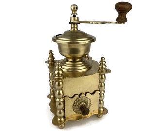 Stunning Brass Coffee Grinder, Coffee Mill With Whole Body Made Of Brass And Wooden Handles, Antique Coffee Shop Decor, Vintage Barware