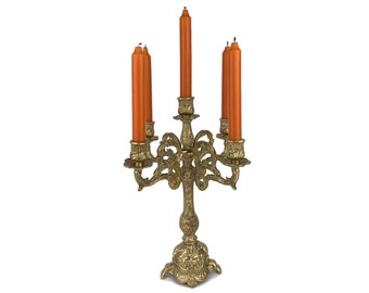 Large Candle Holder For 5 Candles, Vintage Candelabra, Brass Candlesticks Holder, Embossed Brass Ornate, 5 Branch Candle Stand, Table Decor