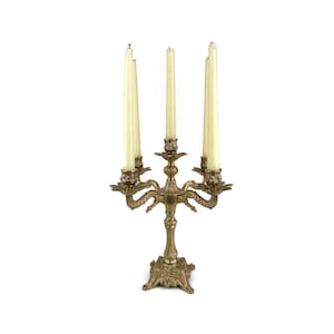 Large Candle Holder With 5 Candles, Vintage Candelabra, Brass Candlesticks Holder, Embossed Brass Ornate, 5 Branch Candle Stand, Table Decor