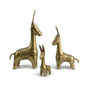 Sammelburro Figuren 3er Set, Messing Esel Figur, Familie Wohnzimmer Wohndekor, Vintage Büro Dekor, Esel Skulptur 1950er Jahre