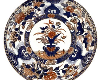 Vintage Imari Style Porcelain Plate, Blue Red Floral Pattern Dish, Oriental Decorative Plate, Japanese Inspired Tableware, Gift