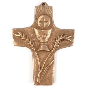 German Bronze Wall Cross, Embossed First Communion Cross, Vintage Religious Decor, Christian Altar Gift, Mid Century Germany, Baptizing Gift