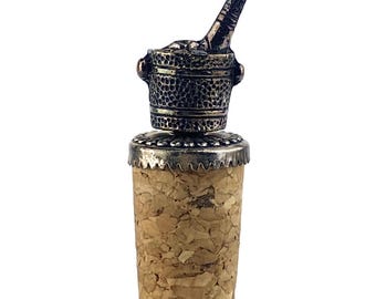 Vintage French Bottle Stopper, Wine Cooler Bottle Design, Decorative Metal Cork Stopper, Barware Accessory Gift, Mini Bottle Top