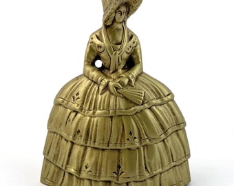 Victorian Lady Shaped Bell, Vintage Brass Dining Bell, Antique Table Bell, Bell In The Shape Of Renaissance Woman, Office Desk Decor