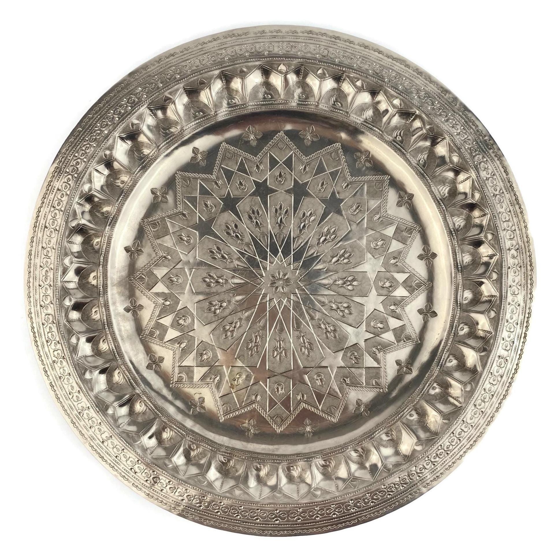 ANCIEN ET BEAU plat marocain céramique décor Bleu/ocre milieu 20 ème