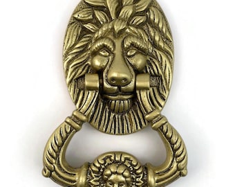 Vintage Brass Lion Door Knocker, Cast Brass Lion Head, Classical Entry Hardware Decor, Ornate Front Door Knocker, Antique Style Accent