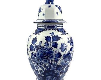 Authentic Royal Delft GingerJar, De Porceleyne Fles Blue And White Lidded Vase, Dutch Hand Painted Urn, Cabinet Blue And White Delftware