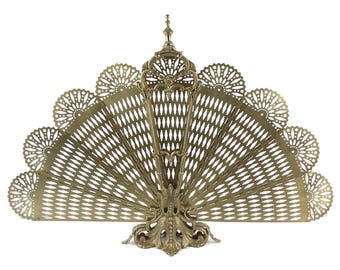 Vintage French Brass Peacock Fire Screen, Folding Fireplace Fan Guard, Ornate Hearth Decor Panel, Decorative Fire Guard, Home Accent